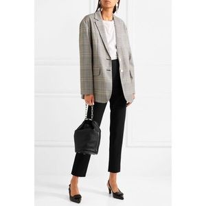 Tibi Oversized Jasper Checked Woven Blazer Size 4 Grey Multi Colour
